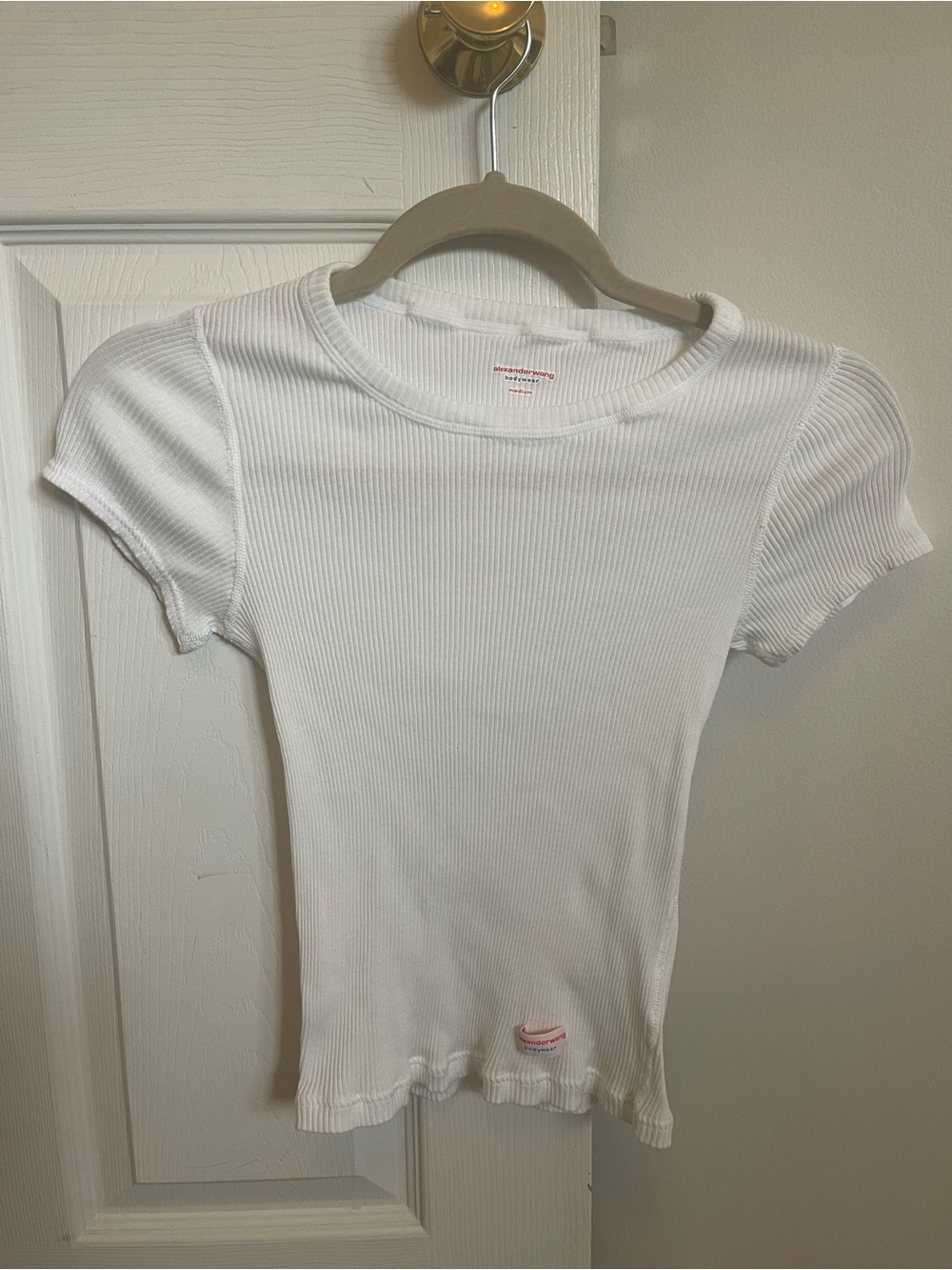 Alexander Wang White Ribbed Crewneck Short Sleeve Tee